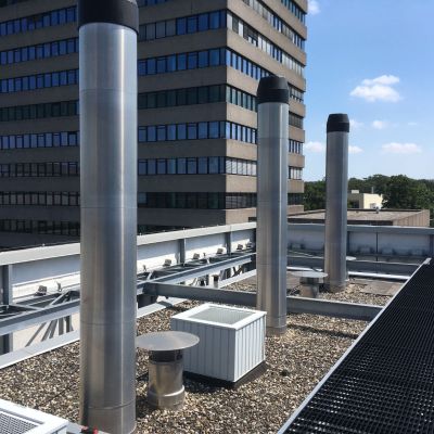 Three identical ducting with stack from boilers