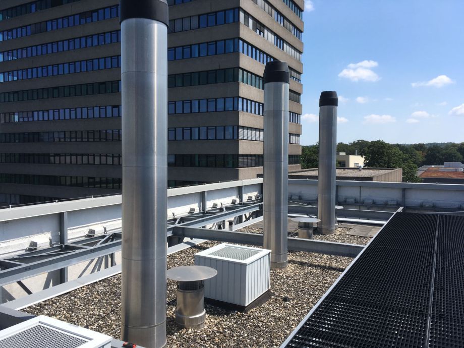 Three identical ducting with stack from boilers