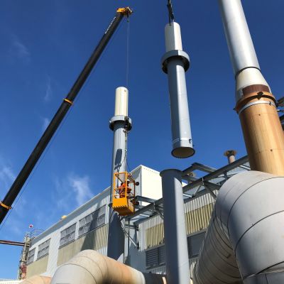 stacks being lifted during installation